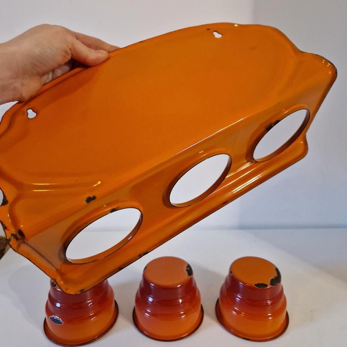 Oranje Zand Zeep Soda Rekje Antiek Emaille Wandrek image 10