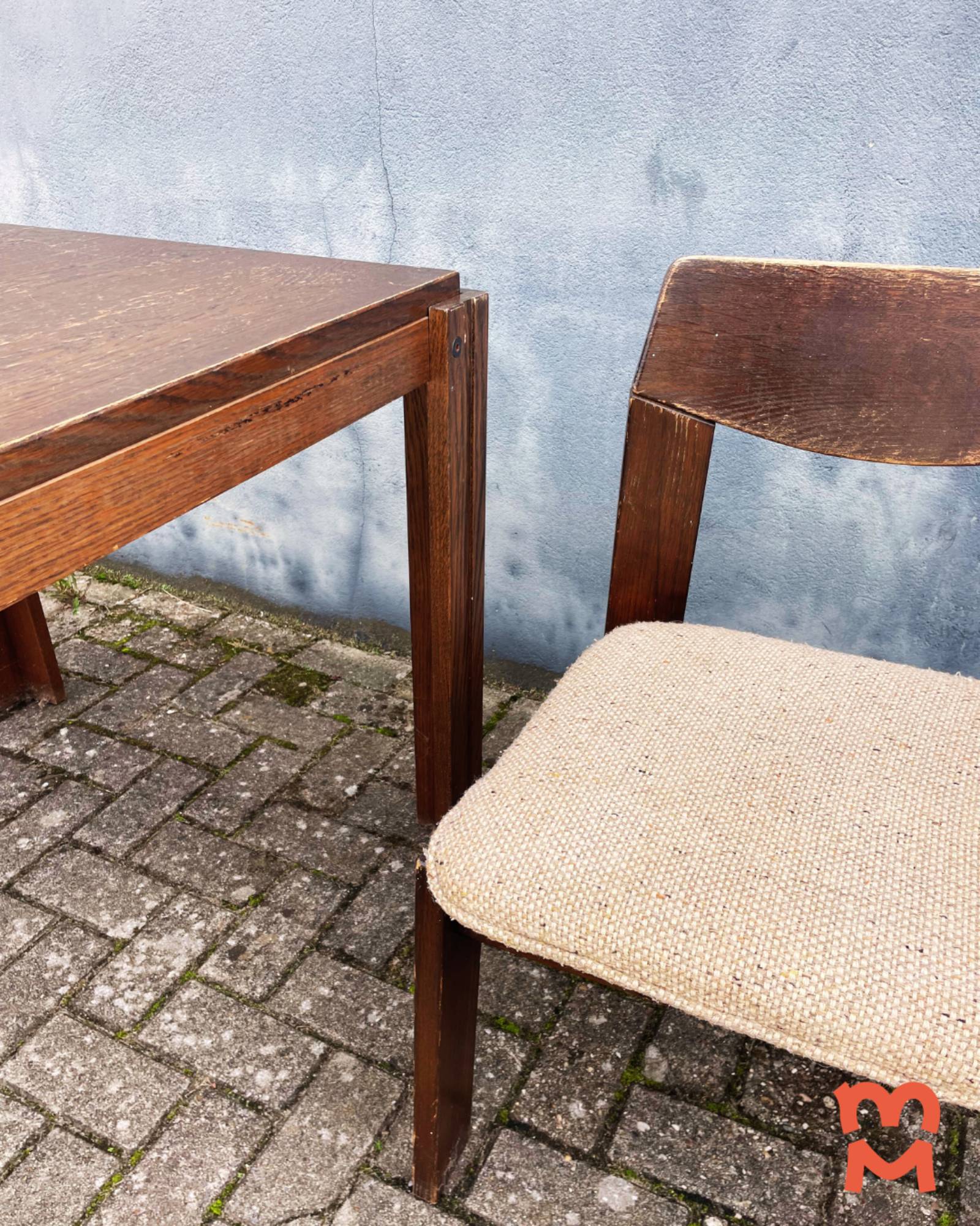 Brutalist Jaren 60 Eetkamerset (uitschuifbare Stafel + 4 Stoelen) image 17