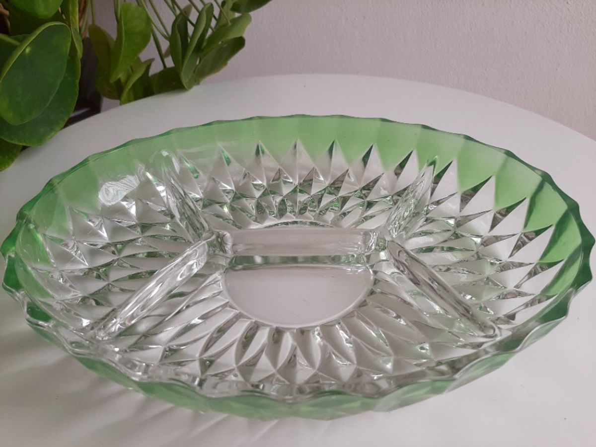 Vintage Ovale 4 Deels Kristalglas Schaal VEBA GLAS image 5