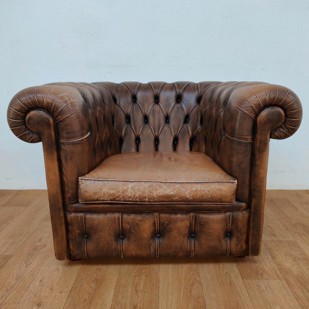 Vintage Leren Chesterfield Stijl Fauteuil, Stoel image 8
