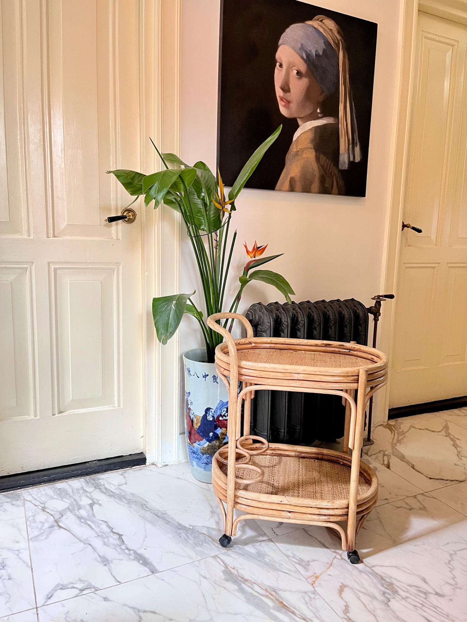 Vintage Bamboe-rotan Serveer Trolley image 18
