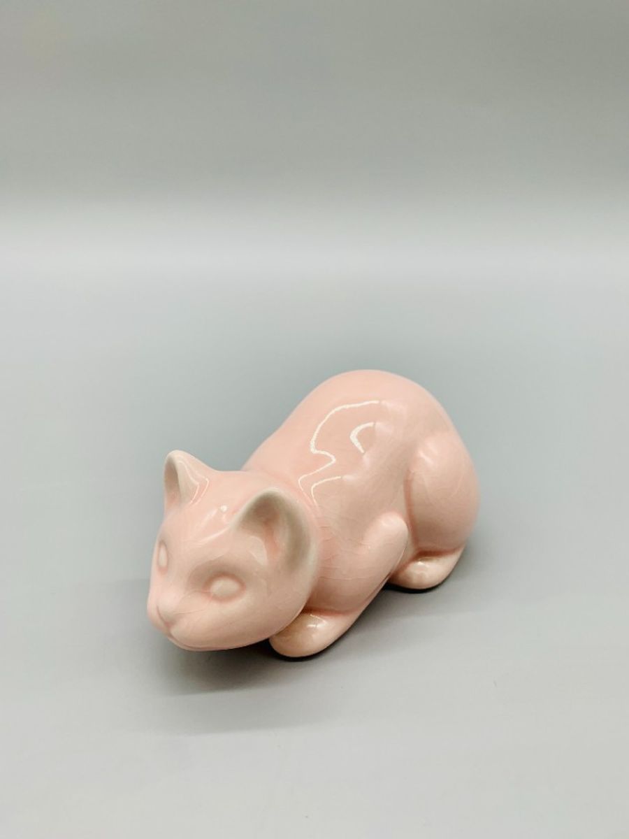 Vintage Keramiek Deco Kat Pastel Roze image 8