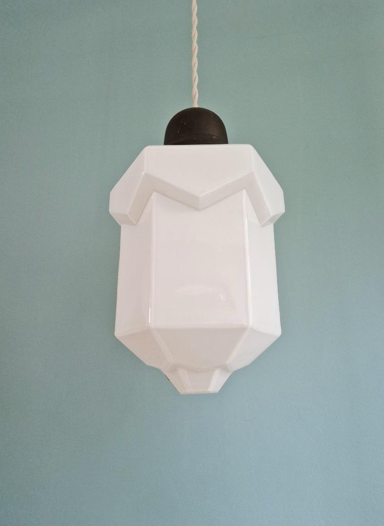 Skyscraper Art Deco Hanglamp In Witte Opaline, 1920-30 image 4