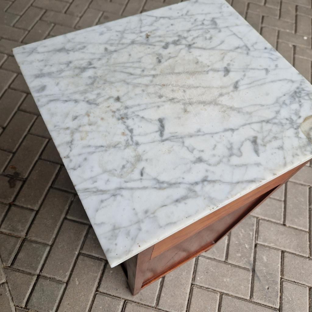 Antieke Wastafel Kast Nachtkastje Met Marmer Plaat Vintage image 13