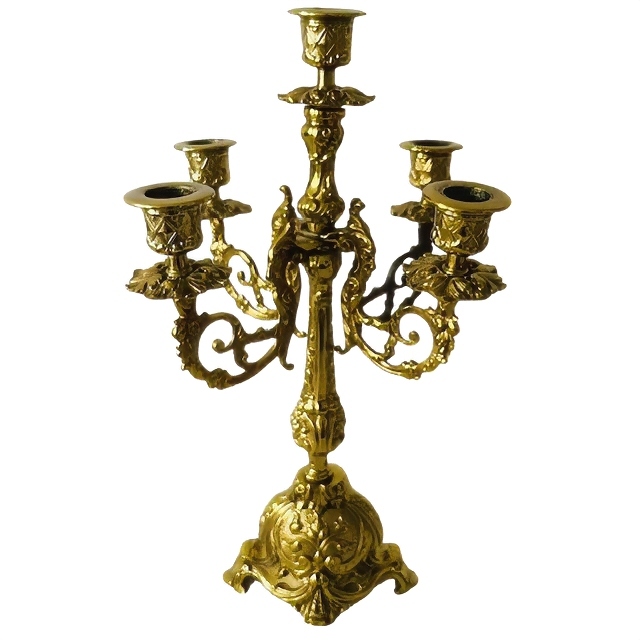 Gotische Messing Candelabra Met Vijf Armen Barok image 3