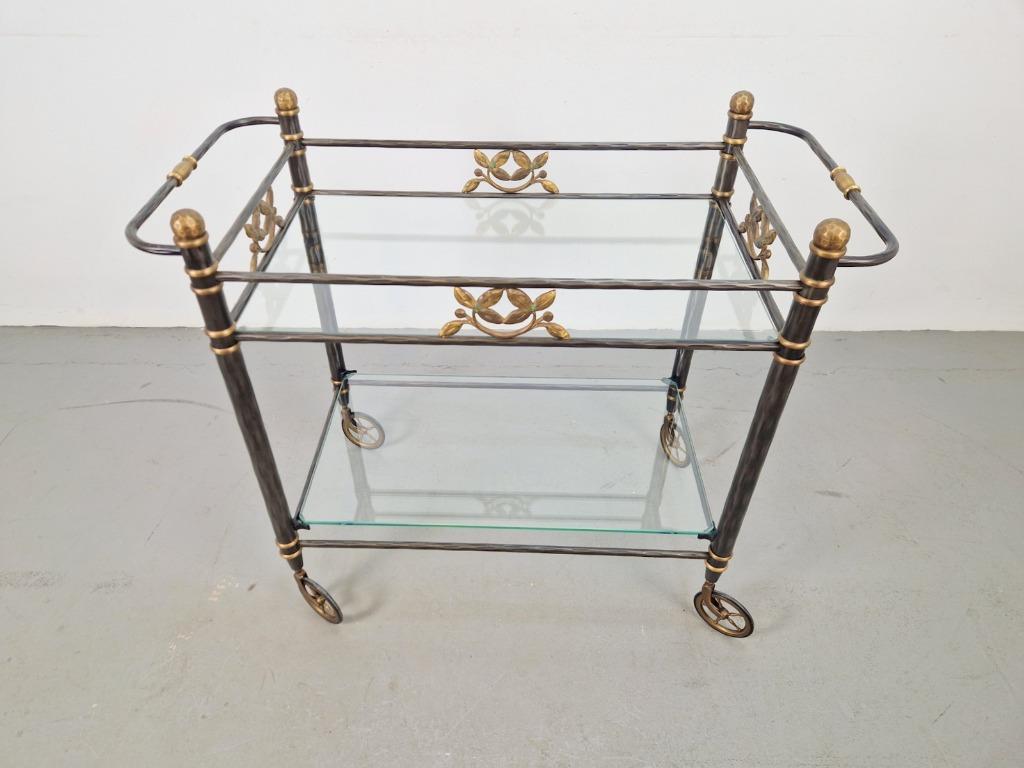 Vintage Regency Messing Metaal Bar Cart Drank Trolley Goud image 3