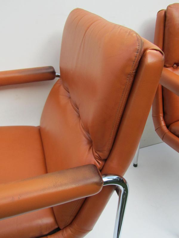 4 Vintage Cognac Leren Lounge Stoelen Artifort Geoffrey Harcourt image 11