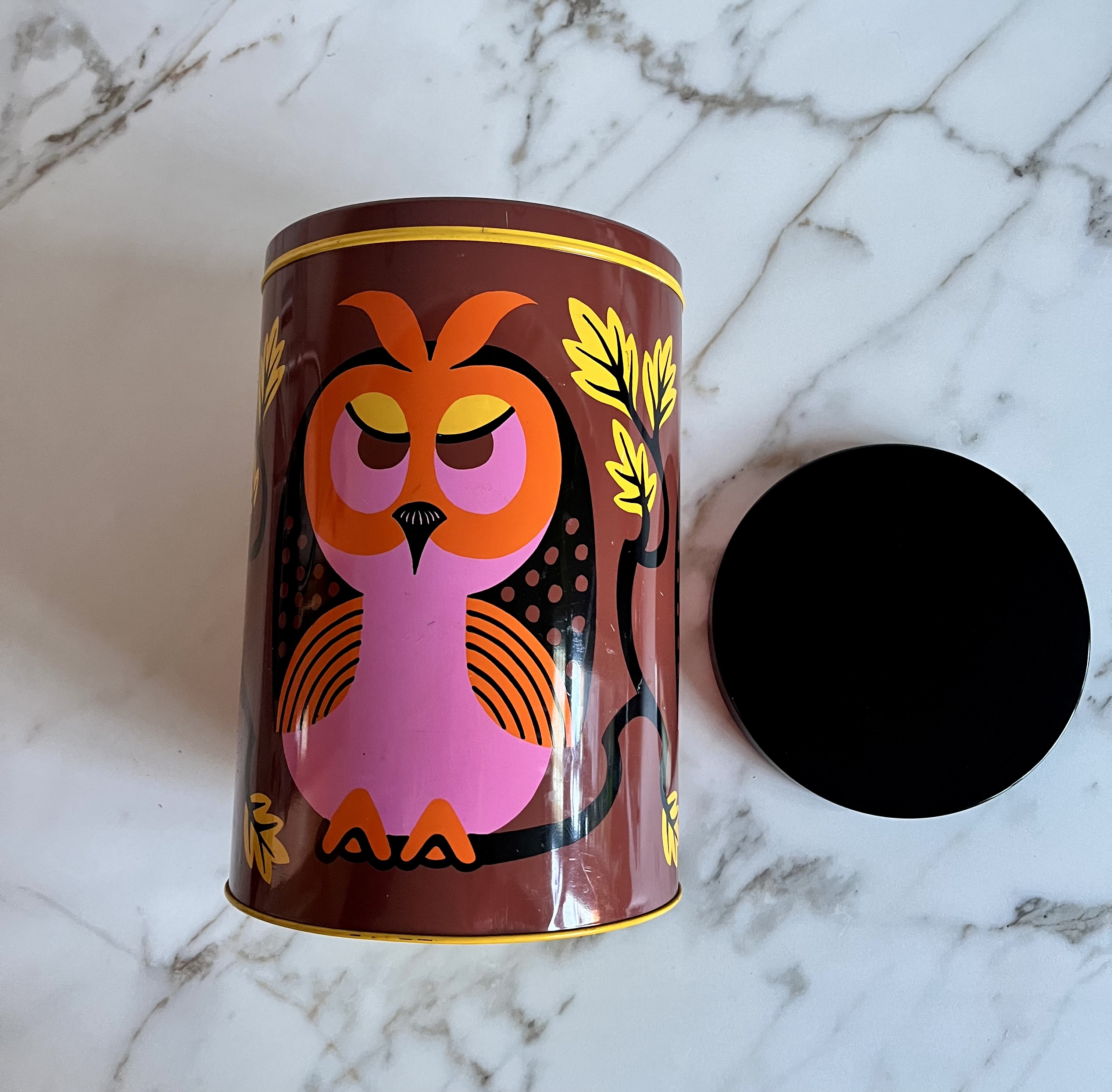 Groot Vintage Bewaar Blik Met Uilenmotief image 7