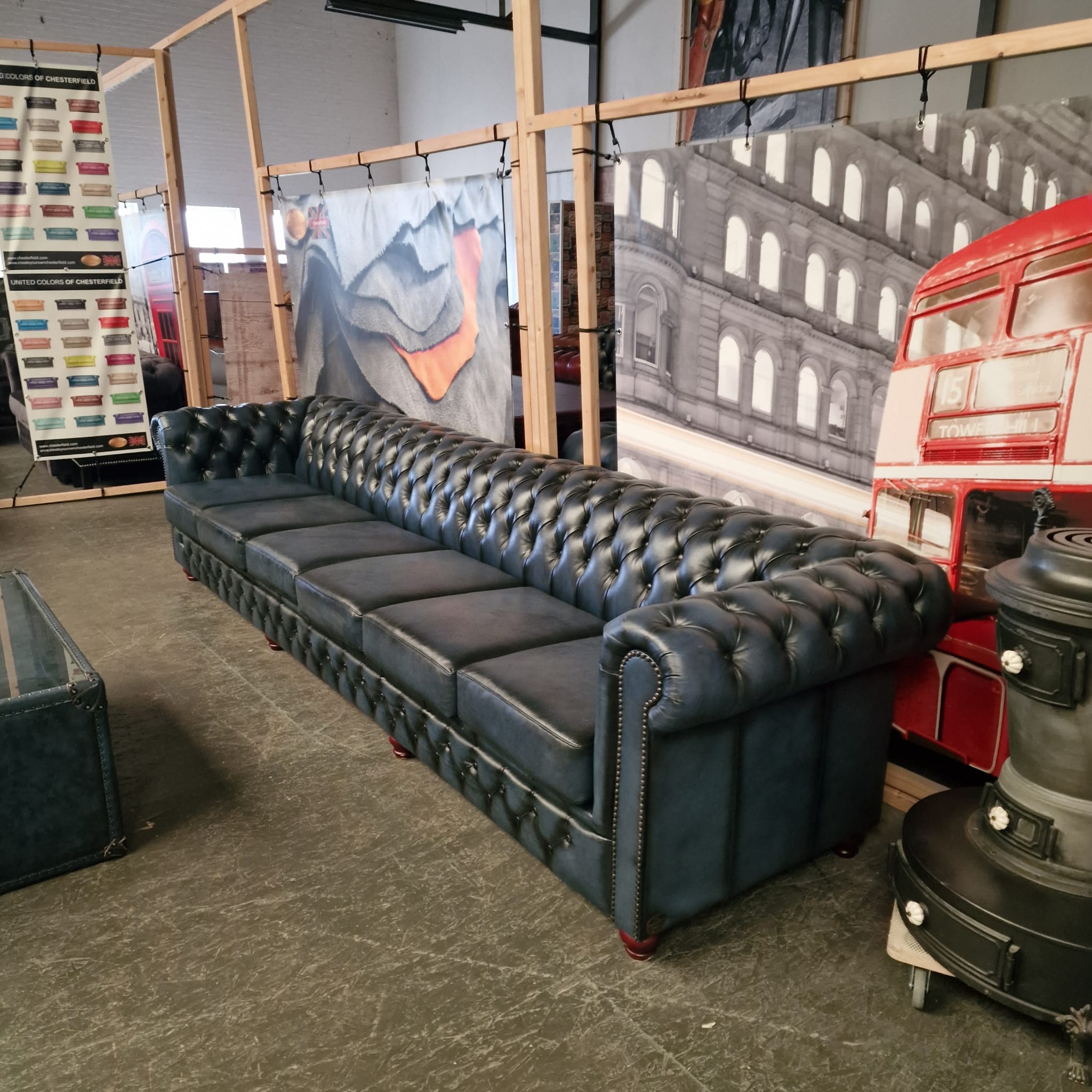 Chesterfield Brighton Antiek Blauw 6-zits Bank Leer image 6