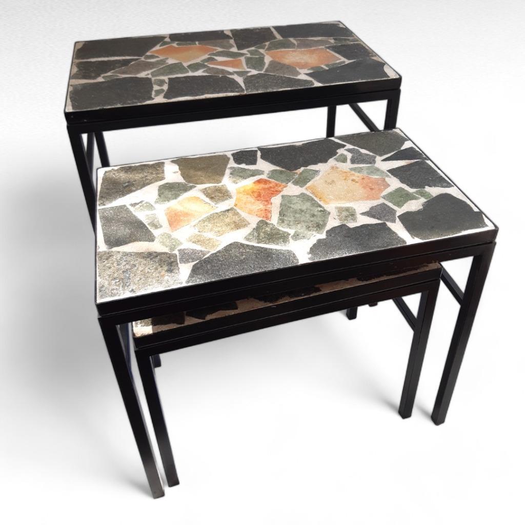Mid Century Design Marmer Mozaïek Mimiset, Metalen Onderstel image 9