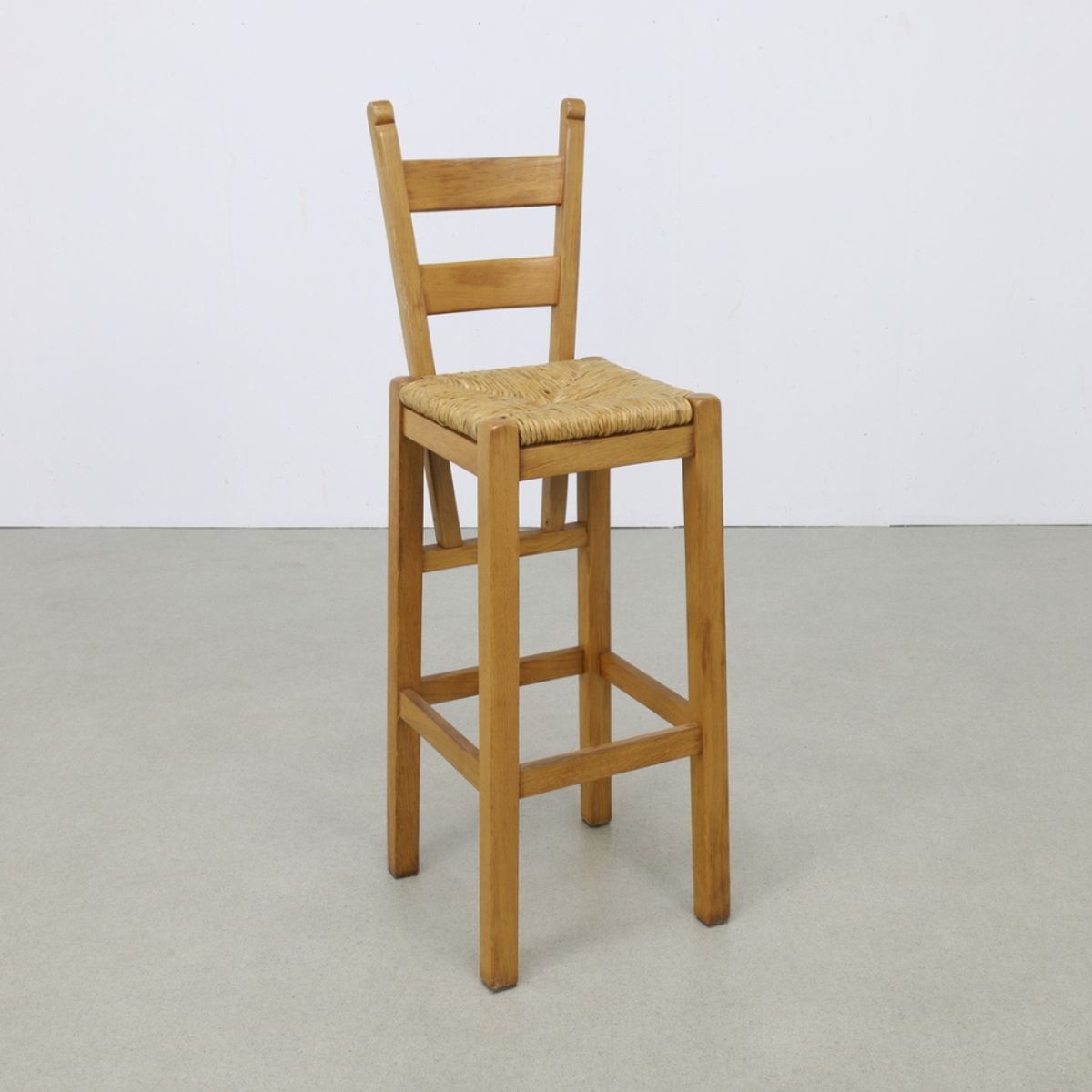 4x Vintage Barkruk Hout & Riet, 1970s image 2