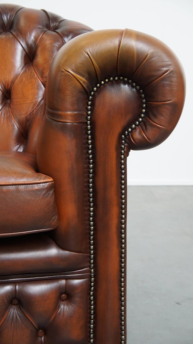 Tijdloze Cognac Bruine Engelse Rundleren 2.5 Zits Chesterfield Bank image 10