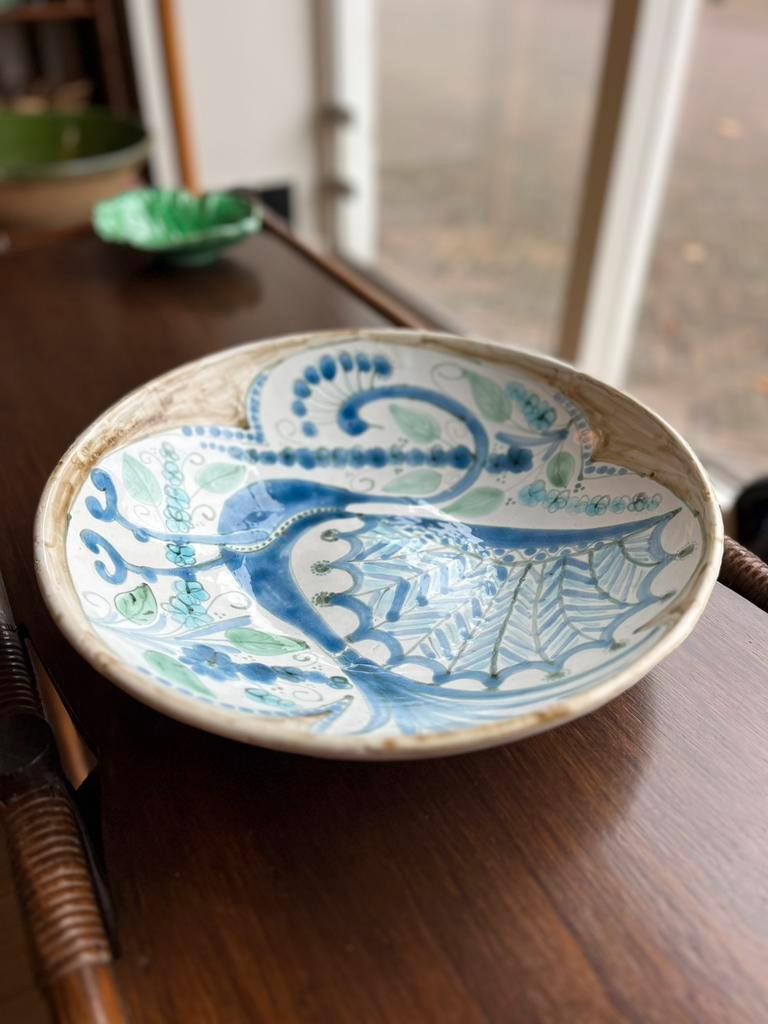 Handmade Gesigneerde Keramiek Schaal Pauw Vintage image 6