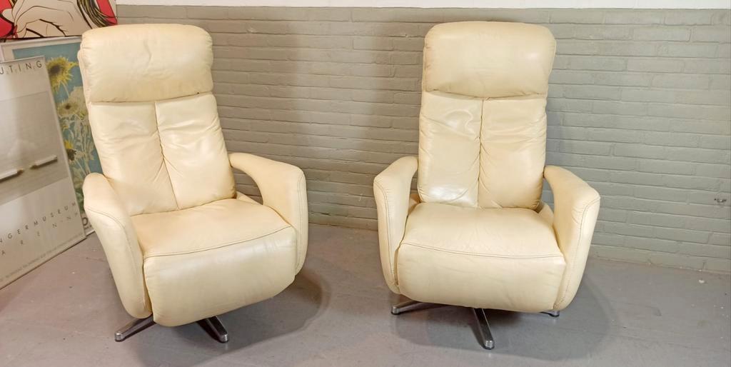 Set Van 2 Hukla Leren Recliner Swivel Fauteuils image 2