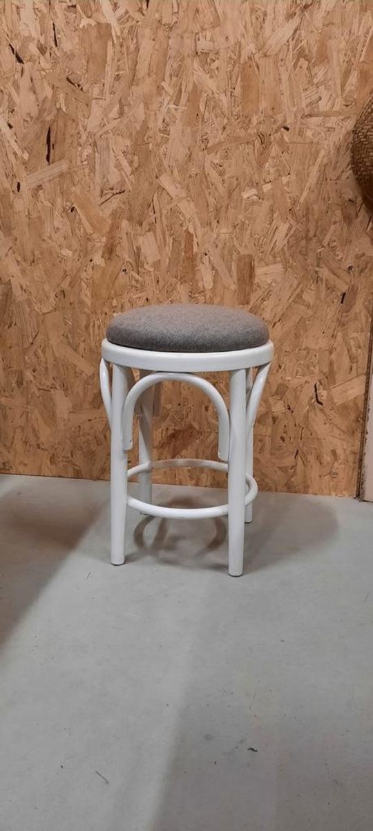 Vintage Kruk Met Patchwork Lederen Bekleding, Rond Krukje image 20