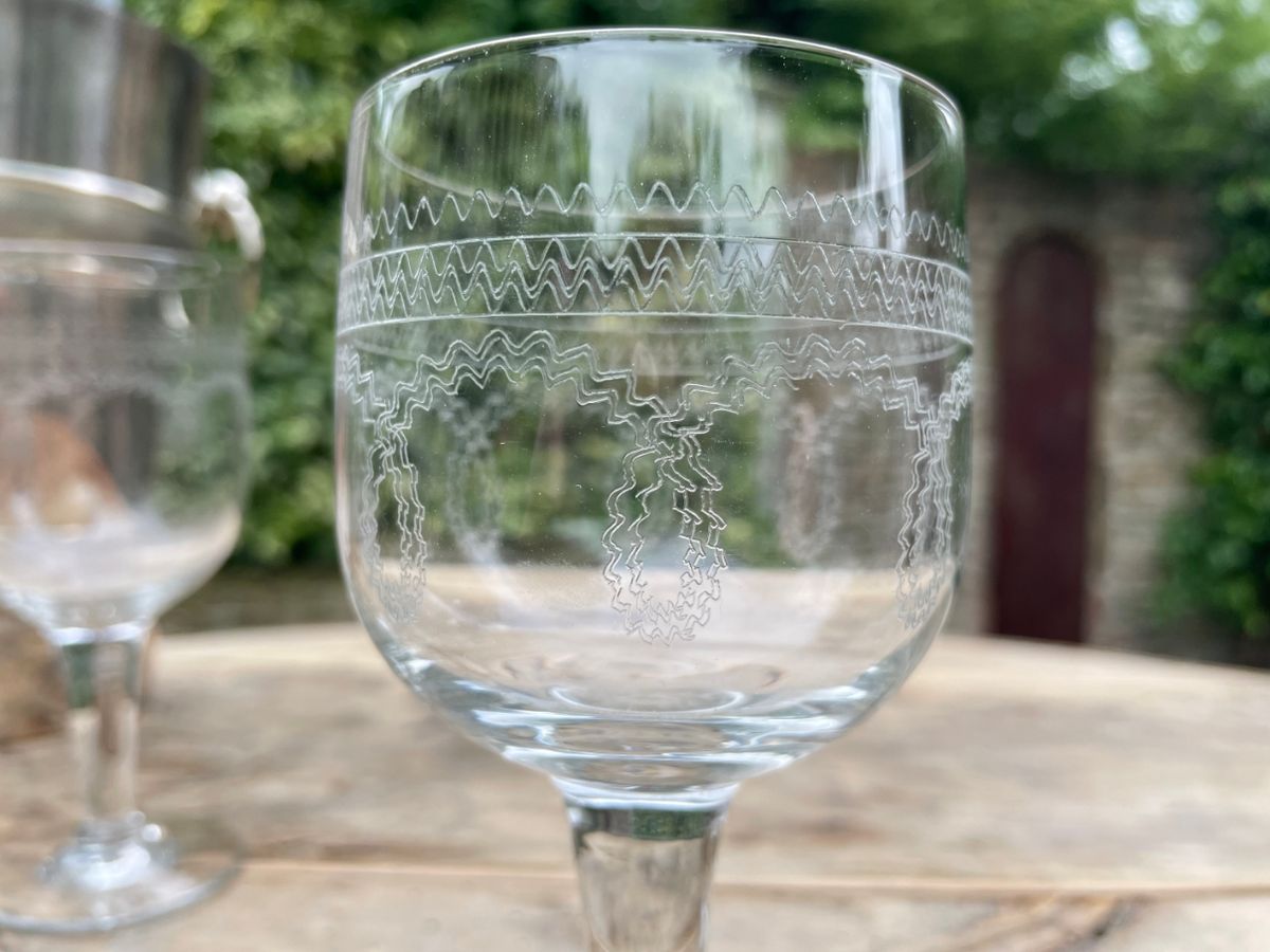 6 X 19e Eeuwse Hand Gegraveerde Wijnglazen Frans image 11