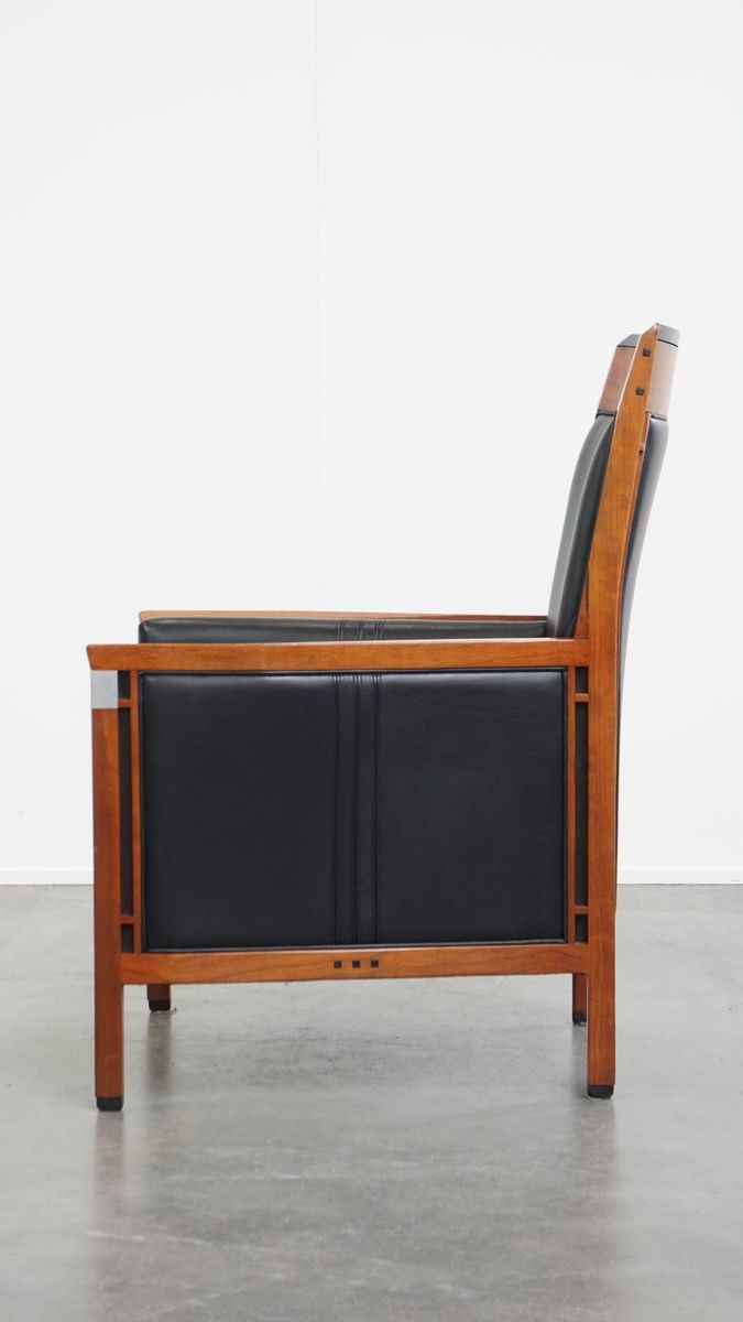 Mooie Zwarte Rundleren En Houten Art Deco Design Fauteuil Van Schuitema Uit De Decoforma Serie image 5