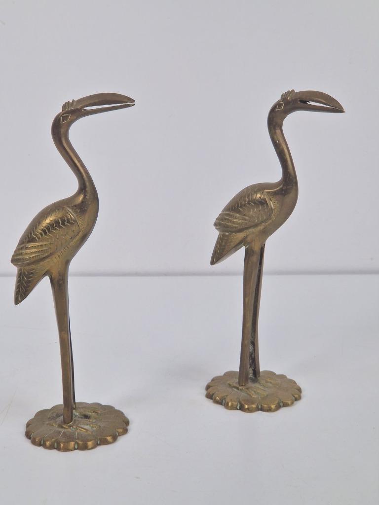 Set 2 Vintage Messing Flamingo Kraanvogel '70 Regency Goud image 2