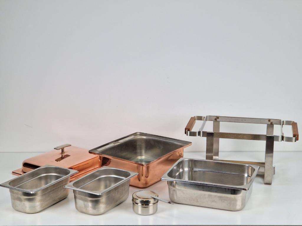 Vintage Spring Swiss Rechaud Koper Rvs Chafing Dish Compleet image 11