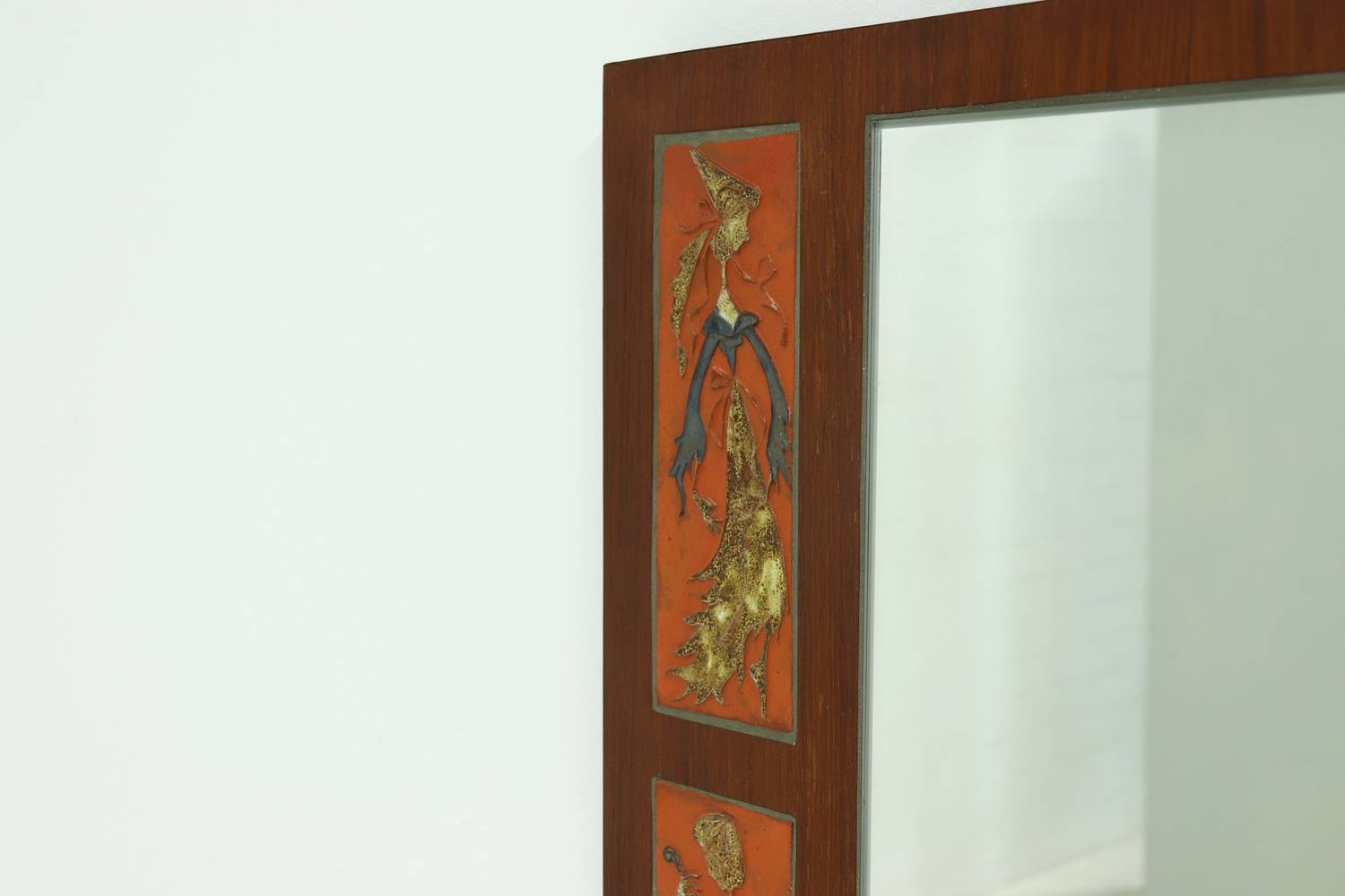 Mid-century Teak And Ceramic Mirror By Atelier Pinson 1960s image 4