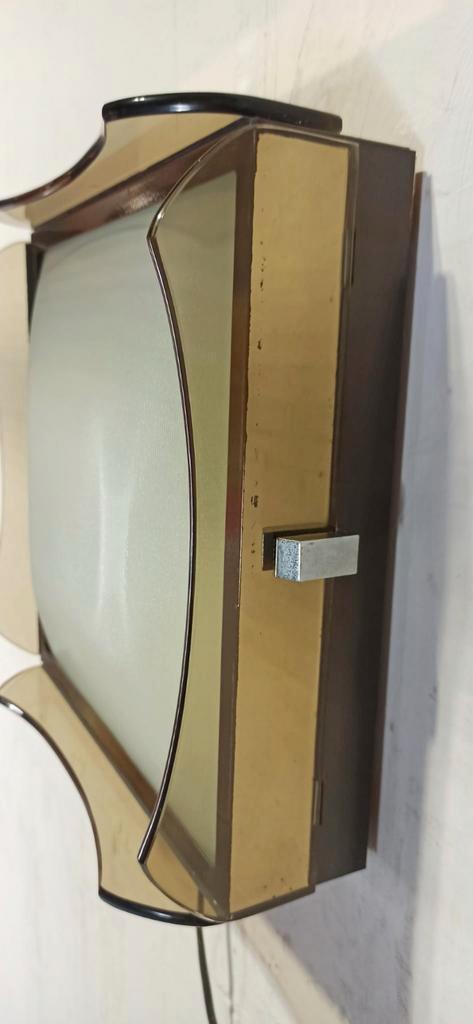 Vintage Italiaans Gerookt Glas Plafondlamp / Wandlamp image 13