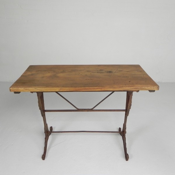 Art Deco Bistrotafel Met Eiken Blad Op Gietijzeren Frame image 14