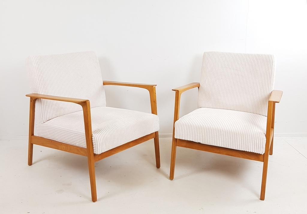 Vintage Fauteuil 2 Stuks Crème Japandi Stijl Ribstof Nieuw image 2