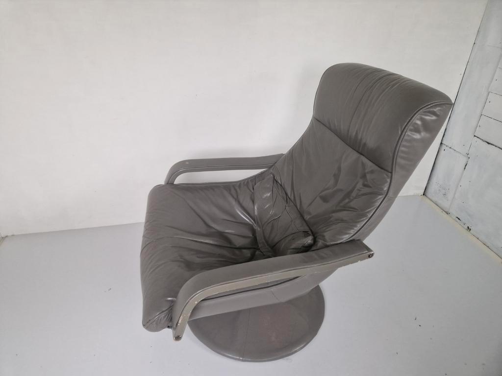 Vintage Jaren 70 Leren Draai Fauteuil Space Age Tulp Voet image 7