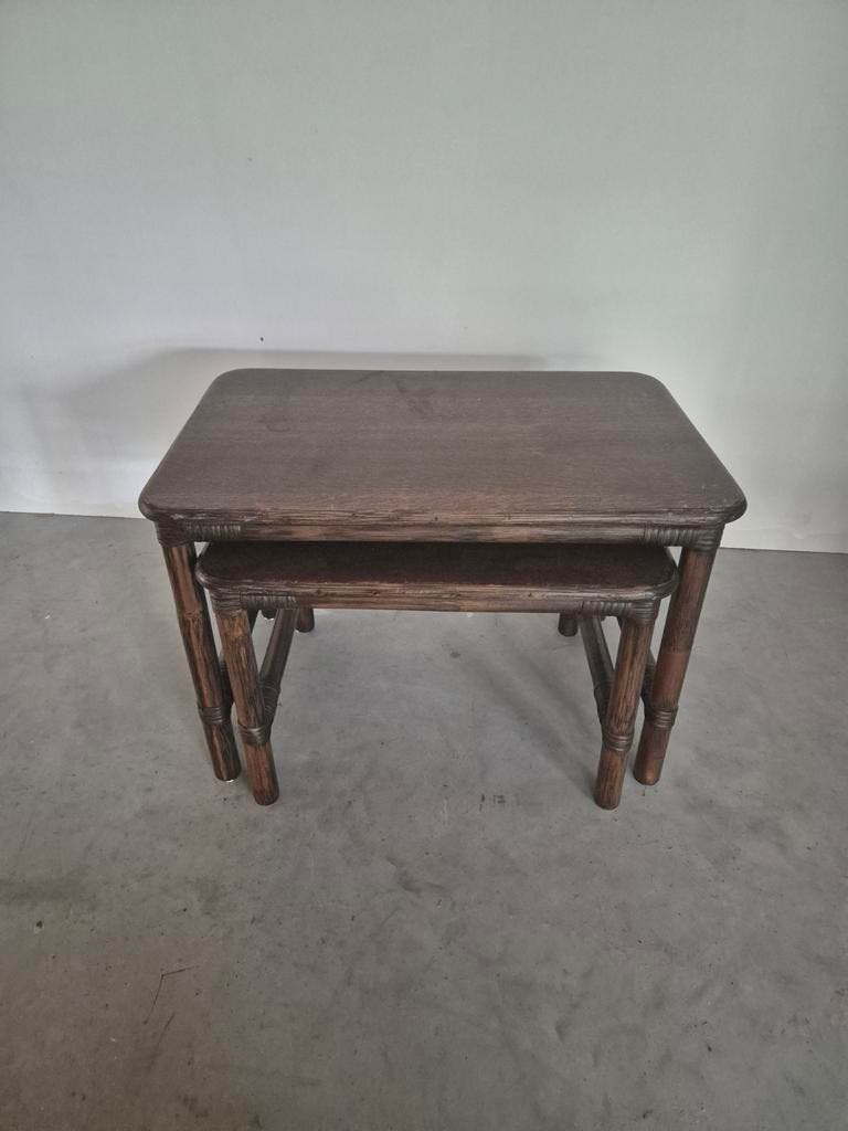 Vintage Bamboe En Hout Nest Tafeltjes . image 8