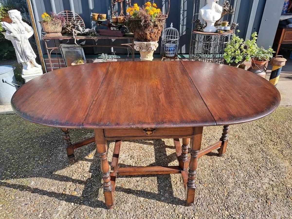 Prachtige Antieke Eiken Engelse Hangoortafel Afm. 70/188x121 image 2