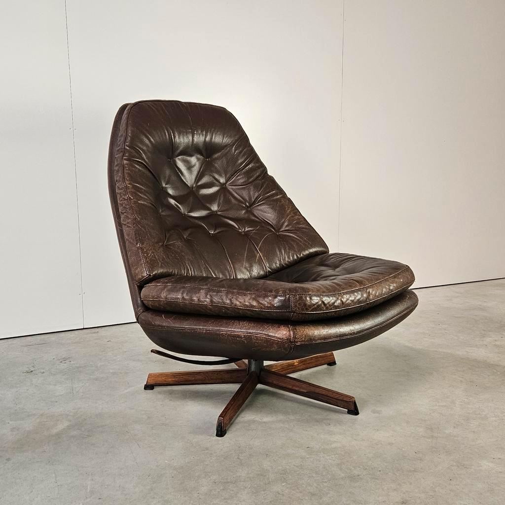 Vintage Deense Draaifauteuil, Kantelbaar, Leer image 2