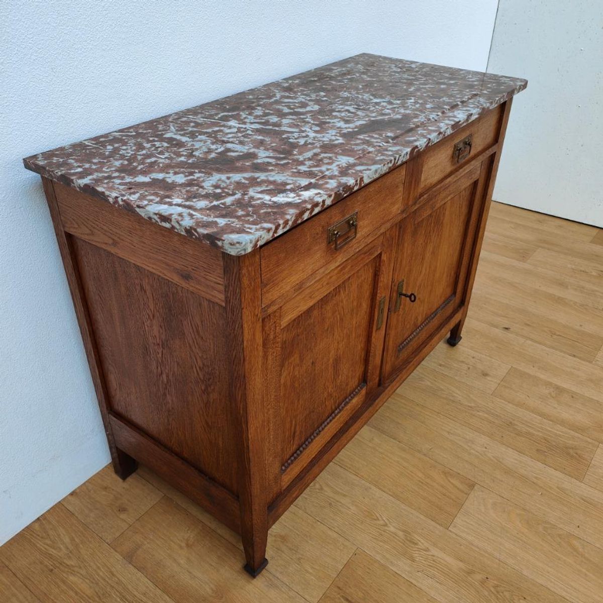 Vintage Frans Dressoir Commode, Ladekast Bakamermeubel Met Marmer Blad image 9