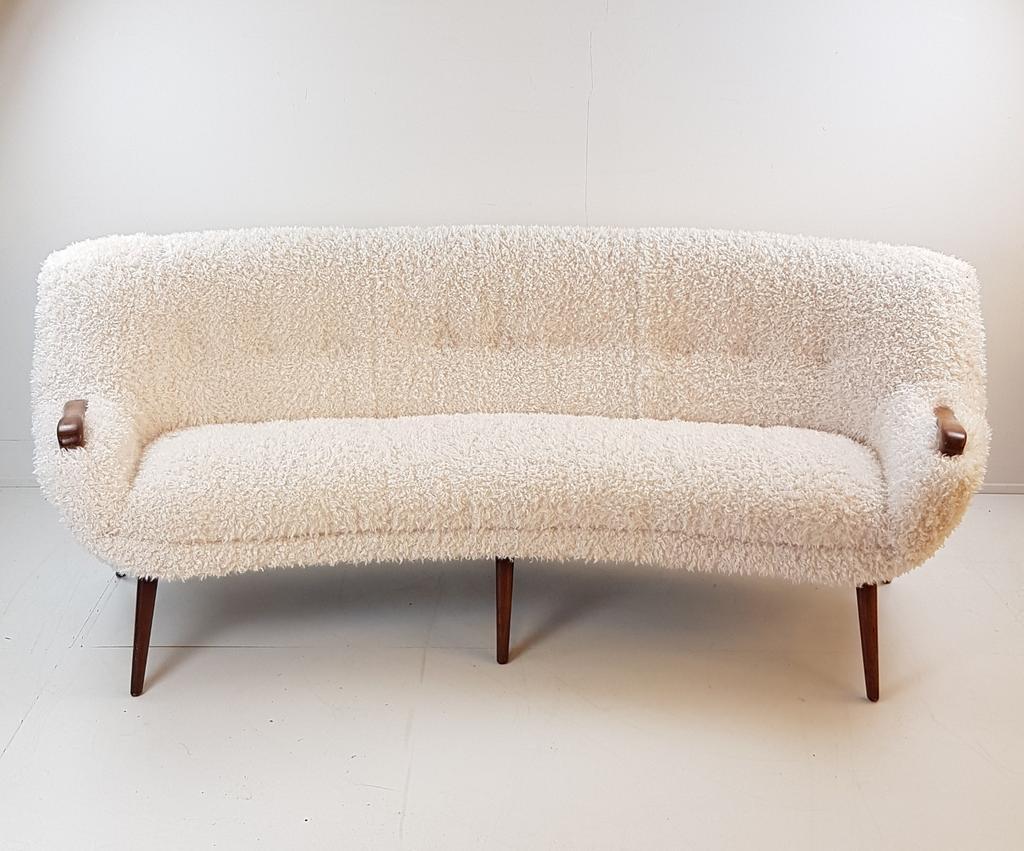 Vintage Bank Teak Hout Teddy Stof Nieuw | Uniek Organisch image 12