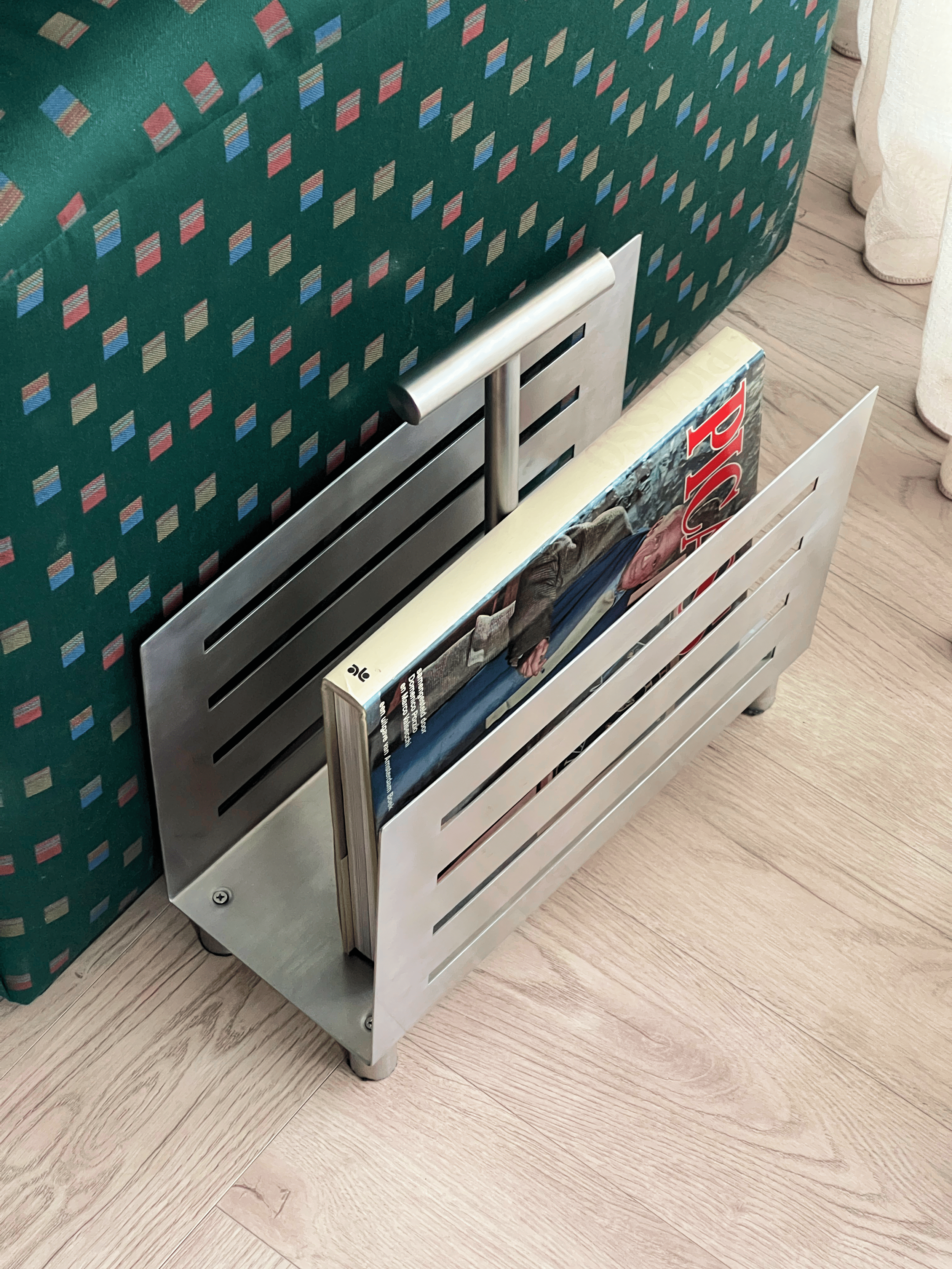 Vintage Brushed Stainless Steel Magazine Rack image 3