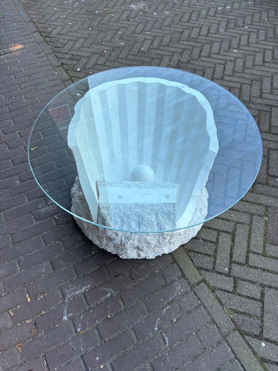 Vintage Parel Salontafel Van Fossielsteen image 6