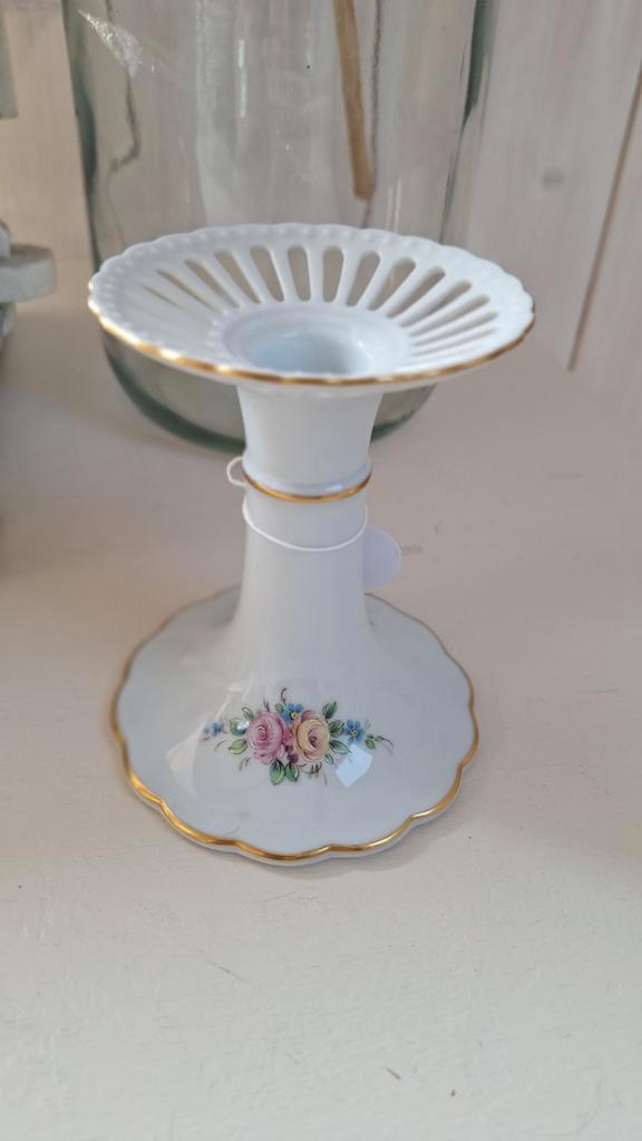 Vintage Porseleinen Kandelaar, Tettau Atelier, Bloemmotief image 2