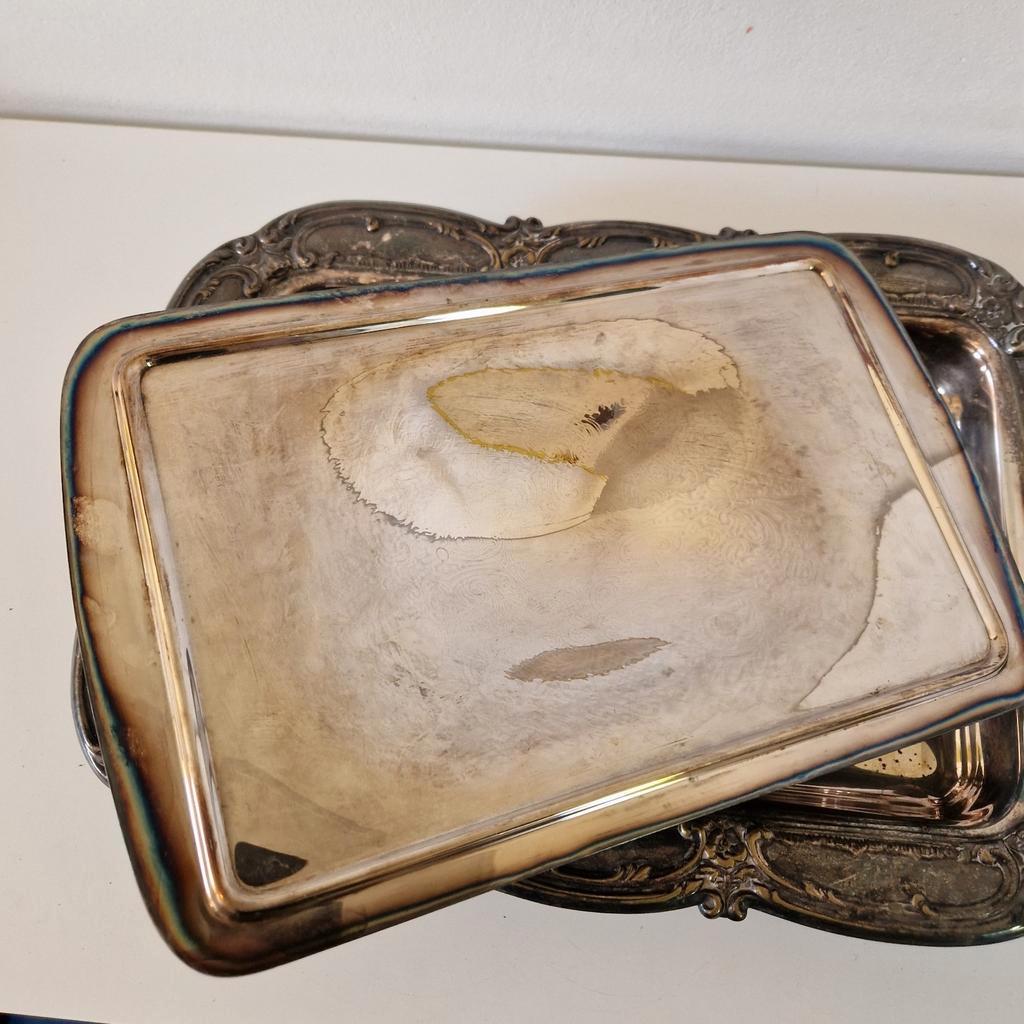 Antieke Serveerschaal Zilverkleurige Schaal Bord image 11