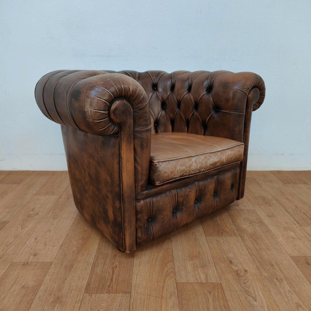 Vintage Leren Chesterfield Stijl Fauteuil, Stoel image 2
