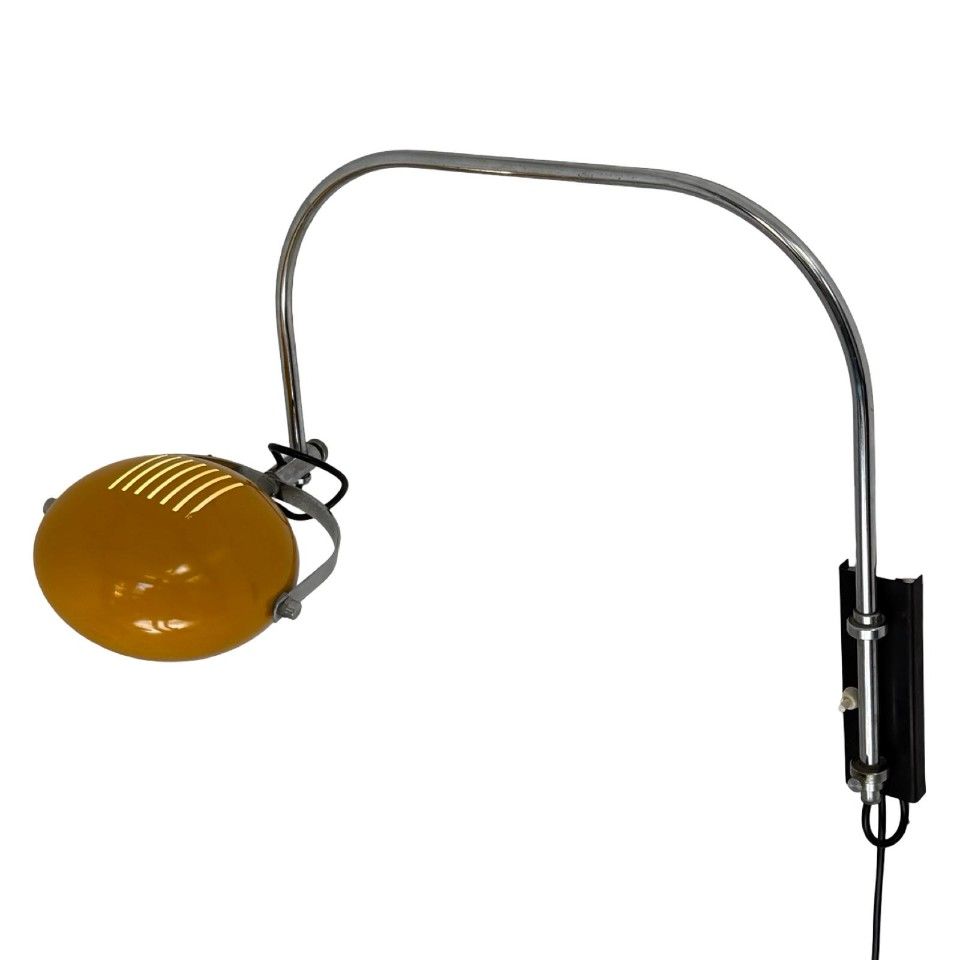 Herda - Space Age Wall Lamp - Yellow Shade, Black Base And Chromed Upright (rare Model) image 10