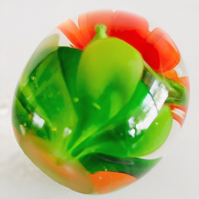 Vintage Murano Glas Presse Papier Oranje Bloem 1970’s image 3
