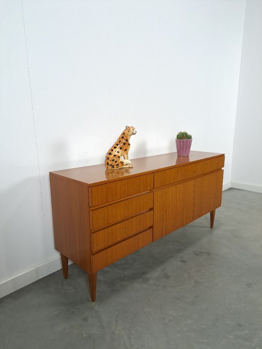 Teak Fineer Dressoir Barkast Met Lades En Klepdeuren image 8