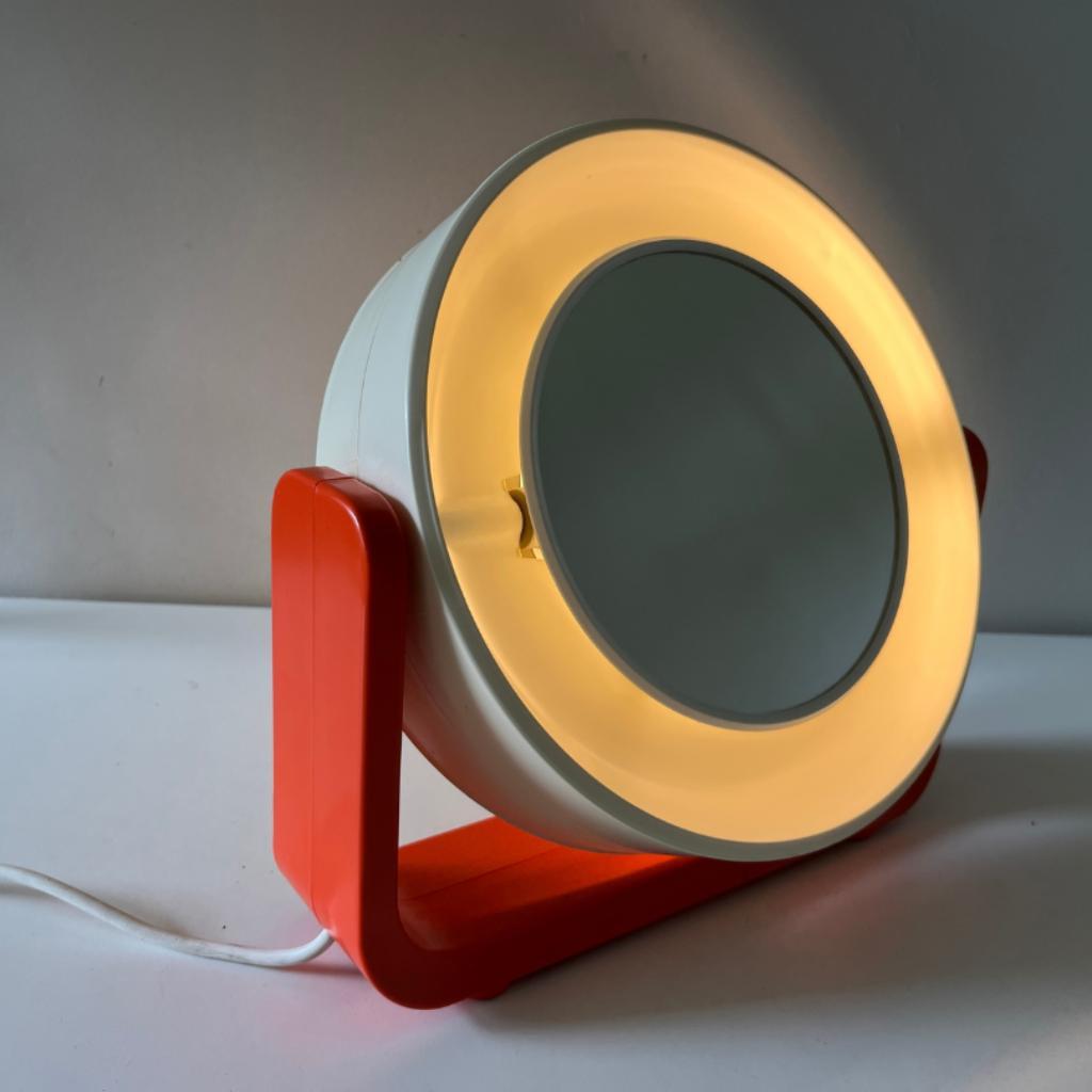 Spiegel Space Age, 2-zijdig Oranje-wit Tafel Of Wand Vintage image 6