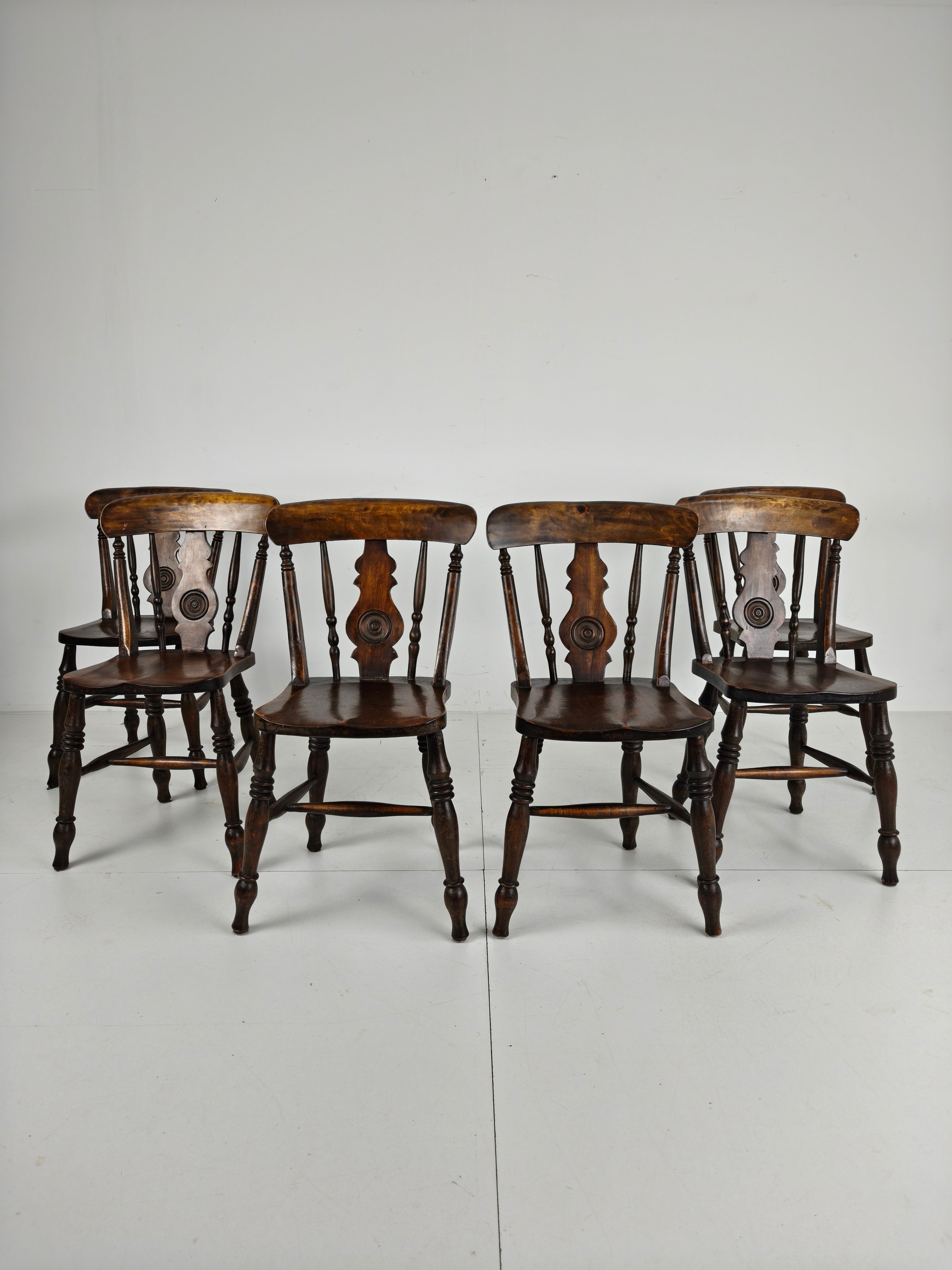Set Van 6 Engelse Antieke Boerderij Eetkamerstoelen - 19E-Eeuwse Bullseye-Rug image 16