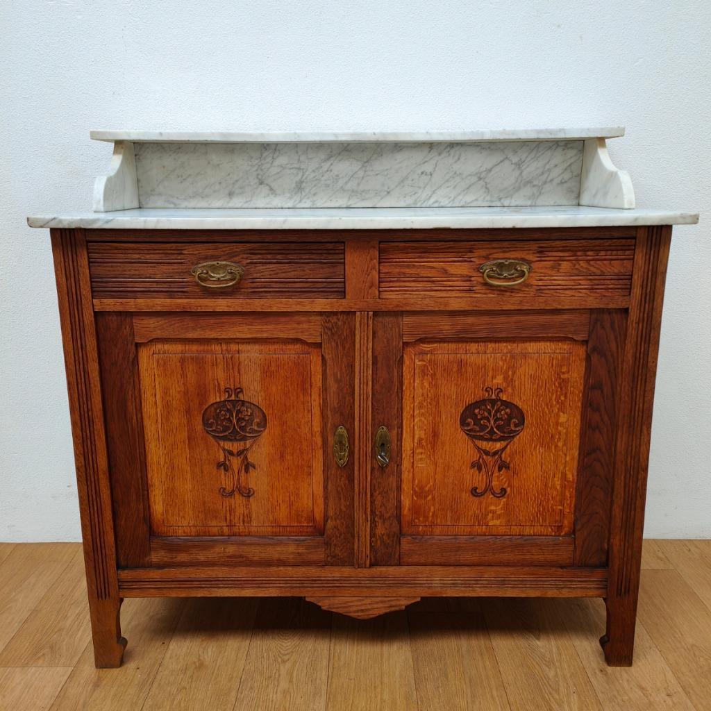 Vintage Antiek Dressoir Commode Ladekast Badkamermeubel Met Marmer Blad 701 image 2