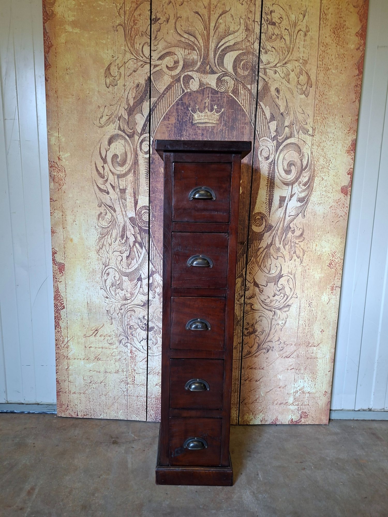 Teakhouten Ladekast , Apothekerskastje, Afm. 27x27cm En 109cm Hoog. image 2