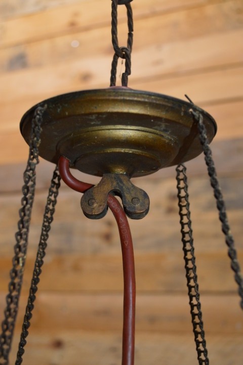 Antieke Hanglamp Koper Met Glas In Lood Opknapper image 3