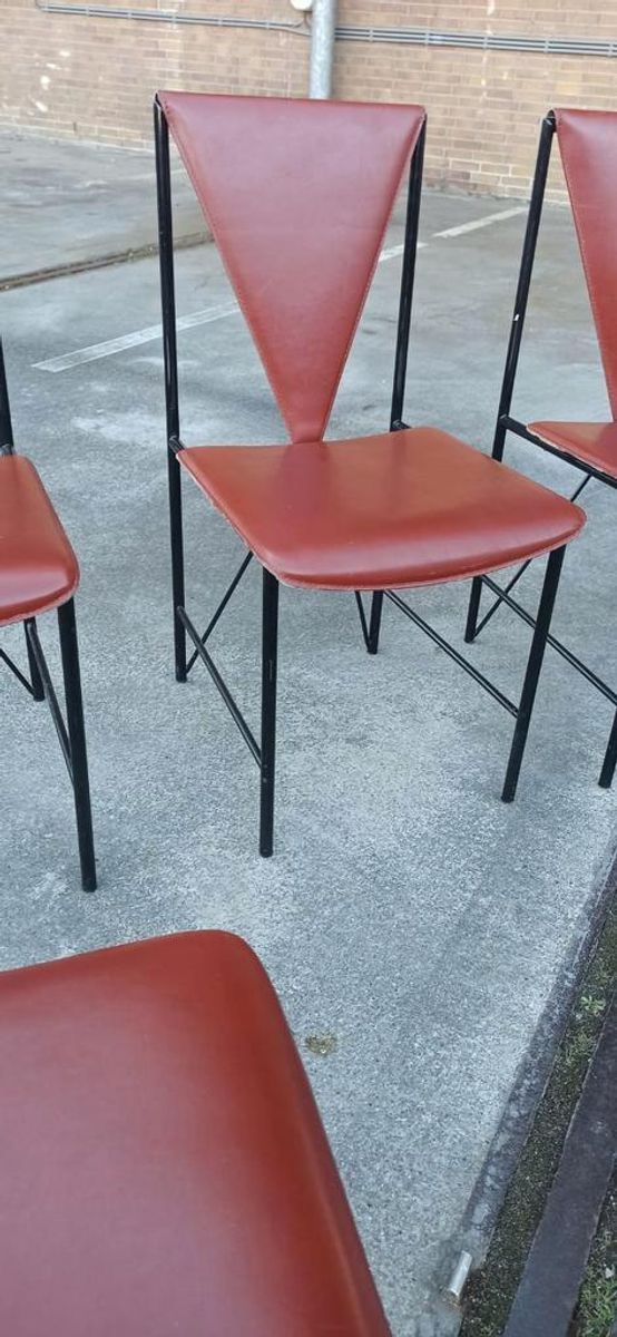 Set Van 8 Vintage Postmodern Leren Eetkamerstoelen image 10
