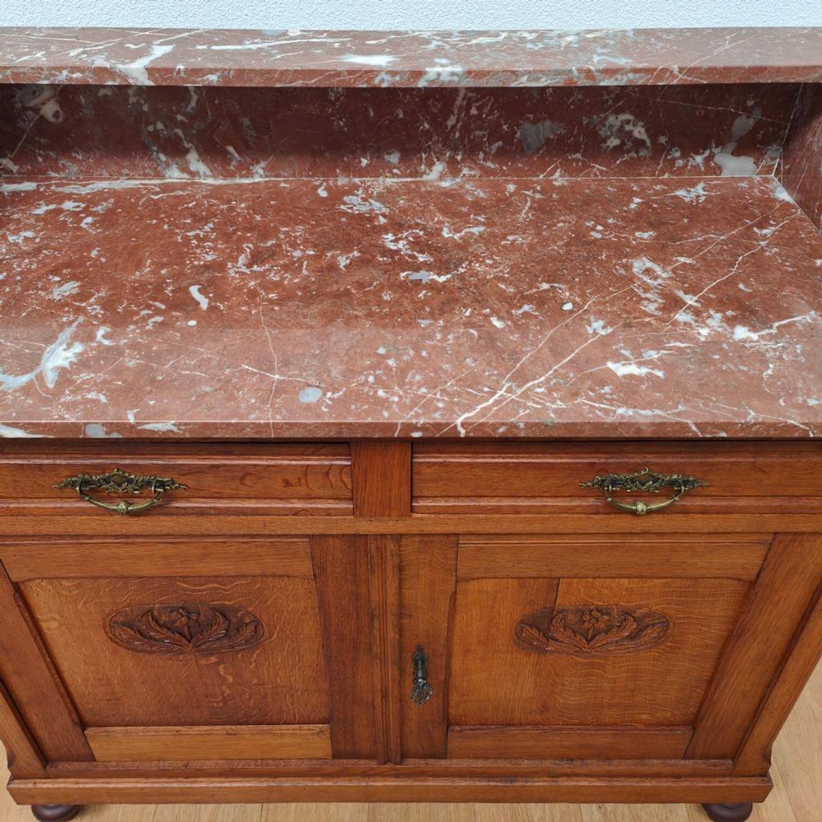 Vintage Antiek Dressoir Commode Ladekast Badkamermeubel Met Marmer Blad 611 image 13