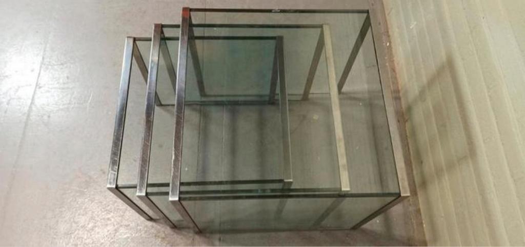 Vintage Glas En Chrome Mimiset Nesting Tables Bijzettafels image 18