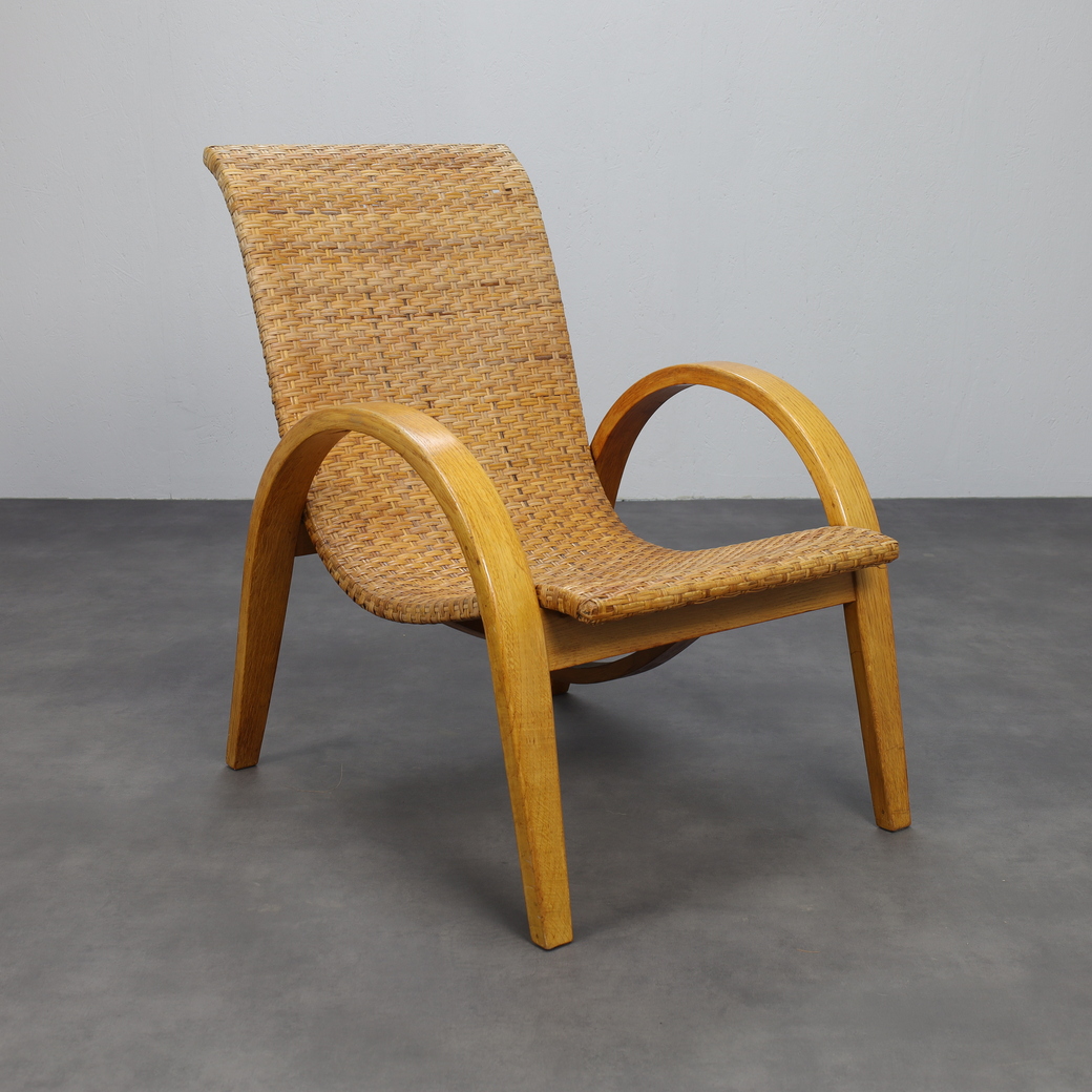 Rare Armchair In Wood And Woven Rattan, 1960s image 2